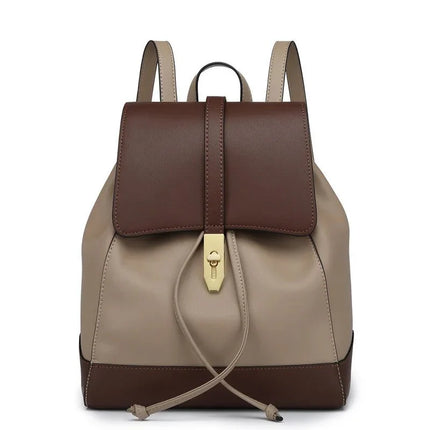 Sac à dos bicolore avec rabat marron et détails dorés
