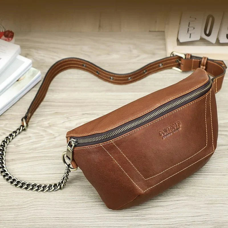 sac-banane-compact-marron-chaine-metallique