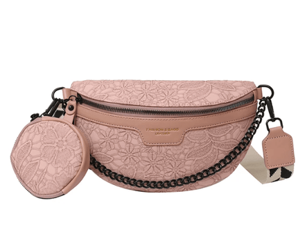 sac-banane-beige-motif-floral-chaine-metal