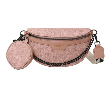 sac-banane-beige-motif-floral-chaine-metal
