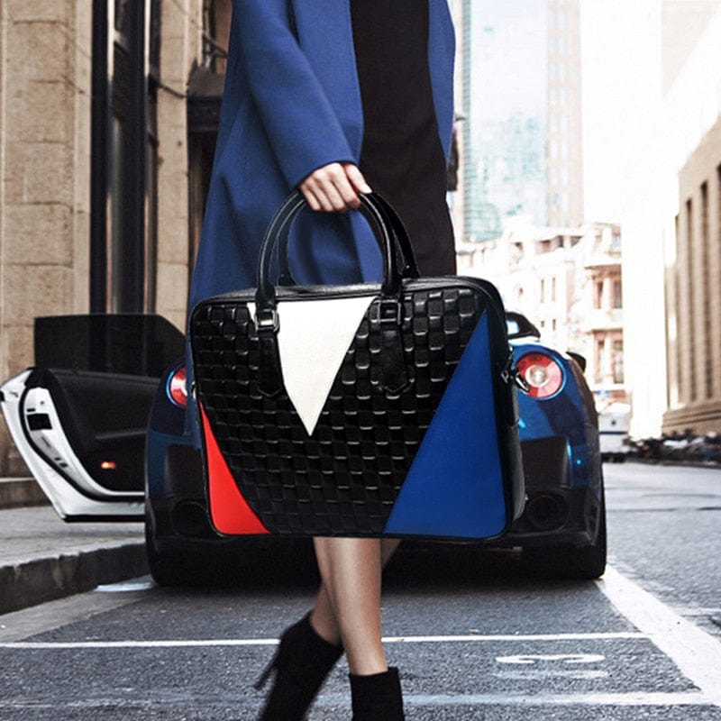 Sac Géométrique Noir avec Motif Tricolore Moderne