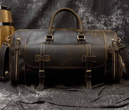 Sac de voyage XXL marron rustique avec poche à boucles