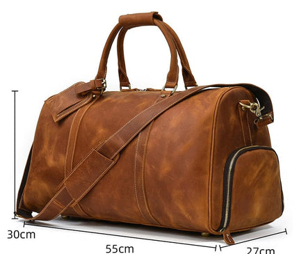 Sac de voyage structuré marron avec compartiment latéral