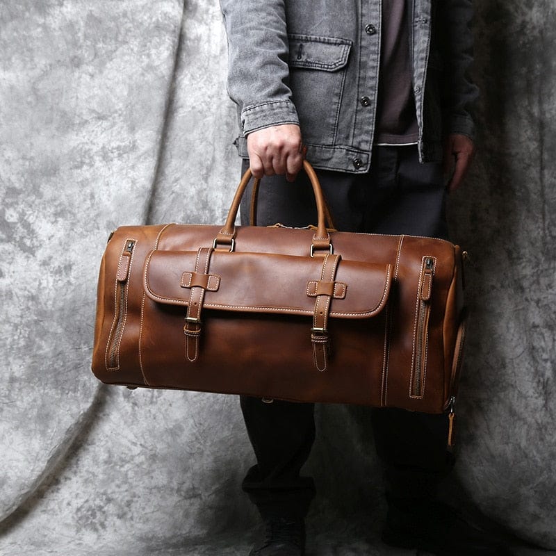 Sac de voyage XXL marron rustique avec poche à boucles