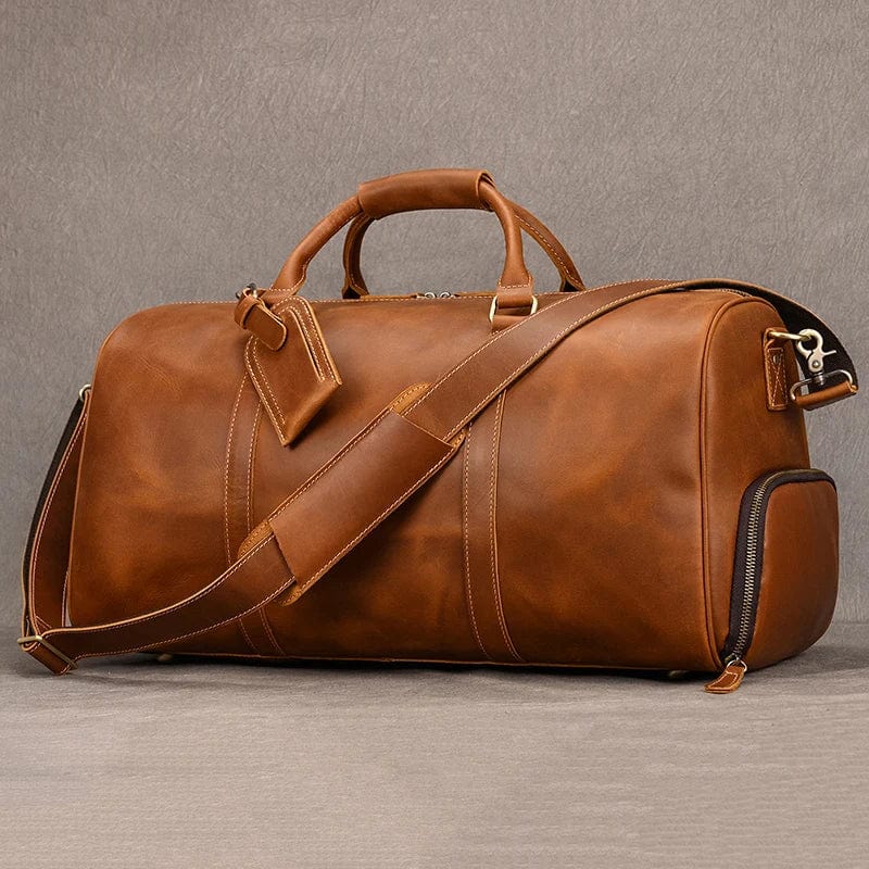 Sac de voyage structuré marron avec compartiment latéral