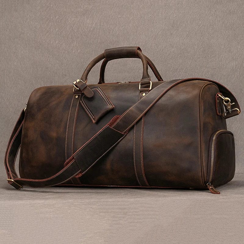 Sac de voyage structuré marron avec compartiment latéral
