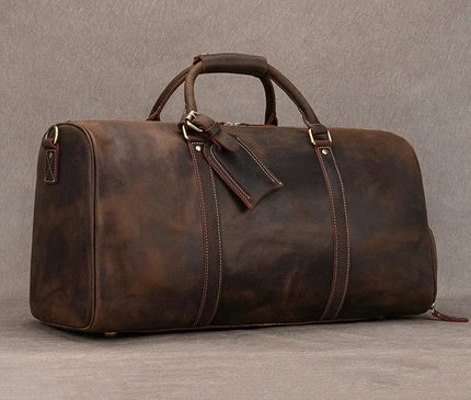 Sac de voyage structuré marron avec compartiment latéral