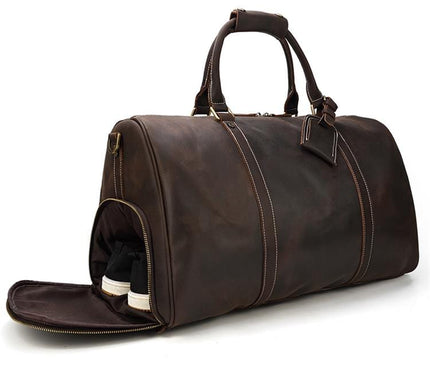 Sac de voyage structuré marron avec compartiment latéral