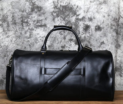 Sac de voyage rectangulaire en cuir patiné avec sangle ajustable