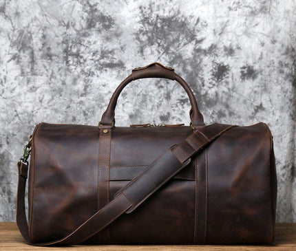 Sac de voyage rectangulaire en cuir patiné avec sangle ajustable