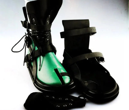 chaussure-montante-gladiateur-noir-et-vert-lanieres